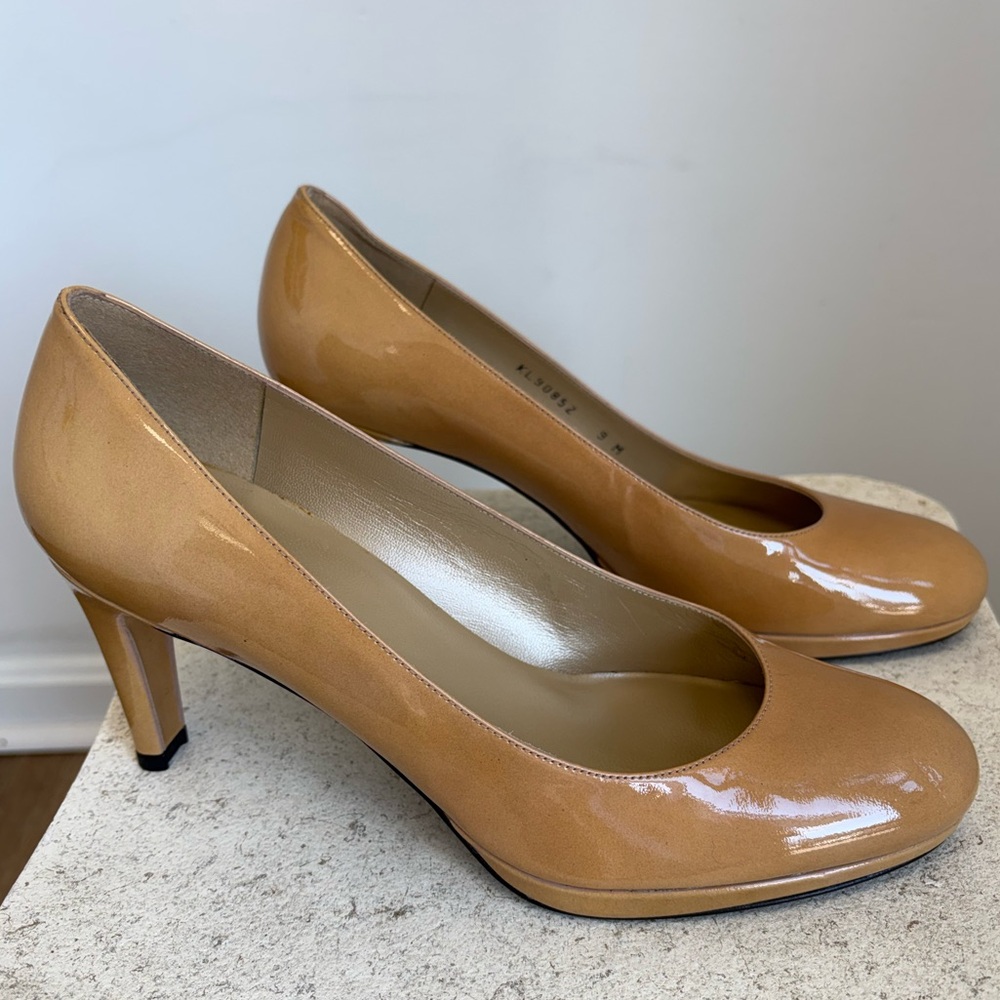 Stuart Weitzman cognac patent Heels